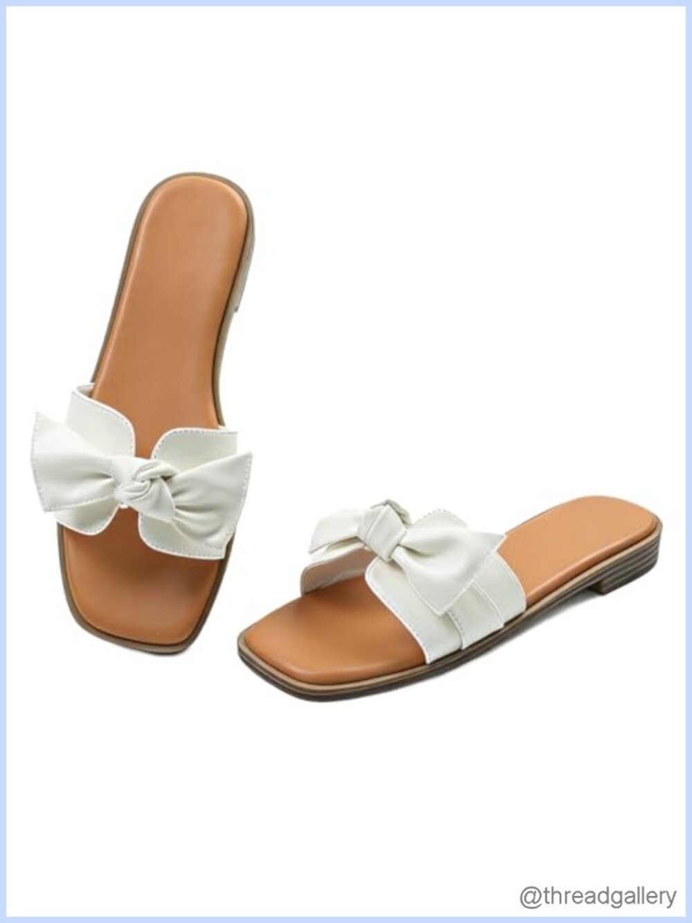 Womens Flat Sandals Bow Square Open Toe Slip On Beach Slides